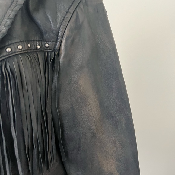 CRIPPLE CREEK | Distressed Leather Brown Studded Fringe Western Cowboy Jacket - Picture 4 of 12